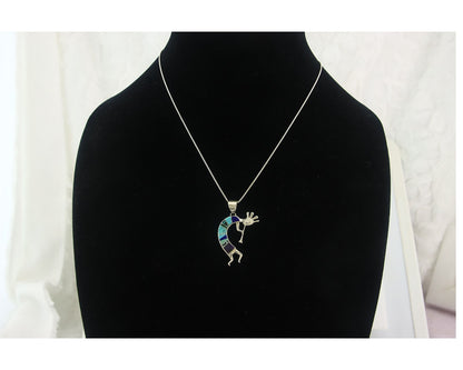 Navajo Kokopelli Necklace Sterling Silver Natural Gemstone Vintage Signed