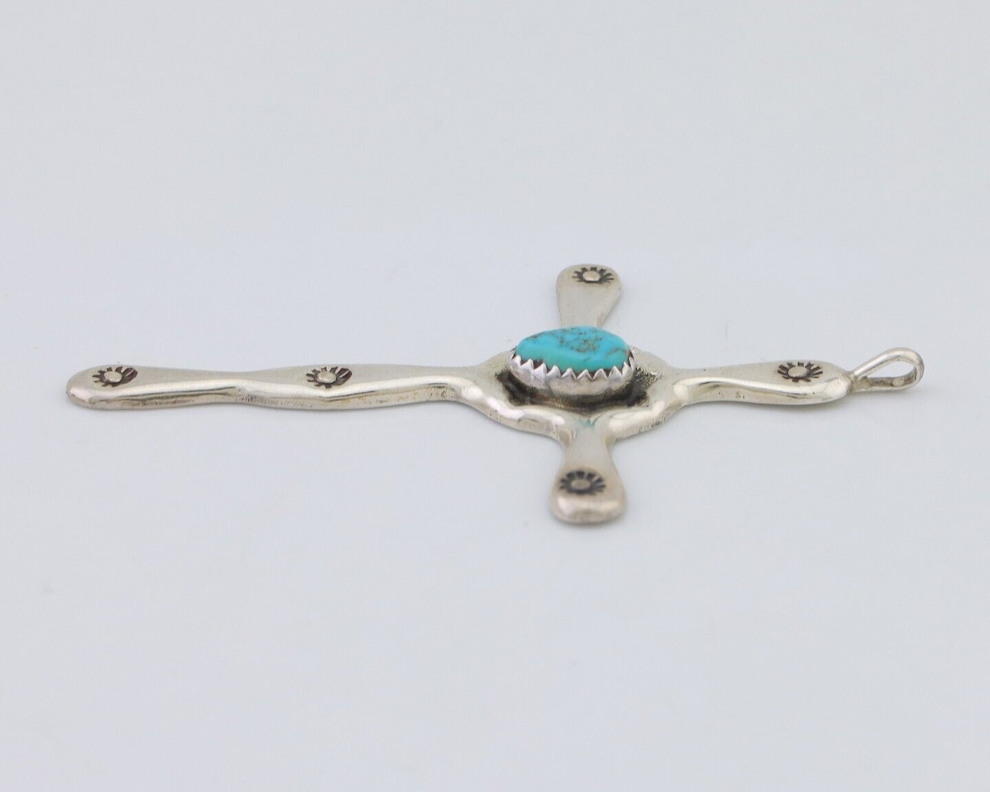 Navajo Cross Pendant 925 Silver Turquoise Hand Stamped Native American C.80's