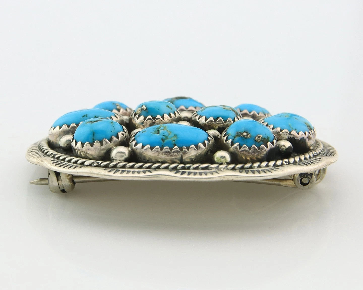 Navajo Handmade Pin Sterling Silver Turquoise Vintage Native Artist