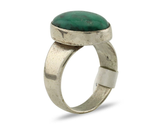 Navajo Ring 925 Silver Natural Green Turquoise Artist Signed Sunrise C.80's