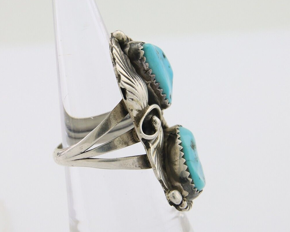 Navajo Ring 925 Silver Natural Turquoise Artist Signed LR C.80's