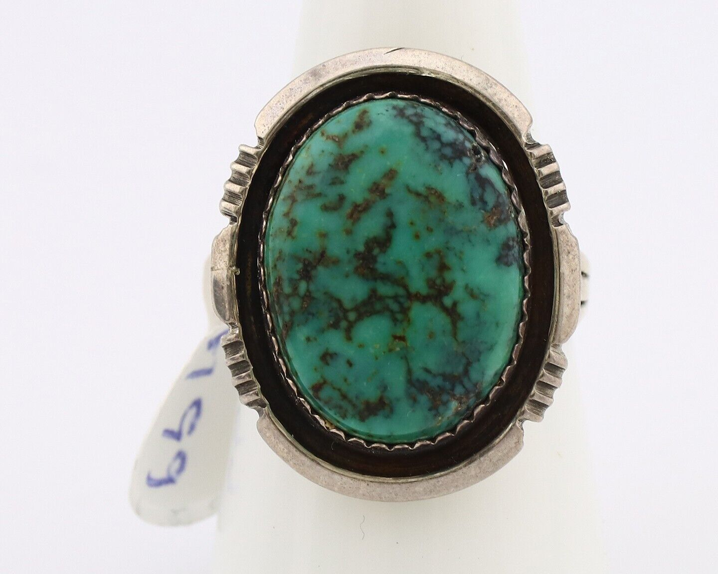 Navajo Ring 925 Silver Spiderweb Turquoise Artist Signed William Denetdale C.80s