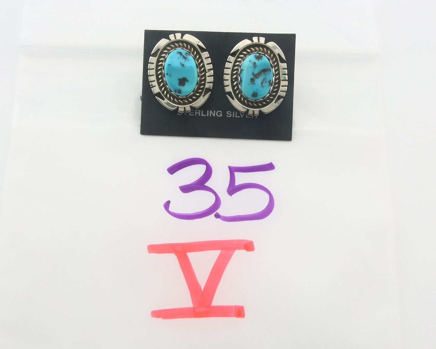 Navajo Earrings 925 Silver Natural Turquoise Native Signed Jon McCray C.80's