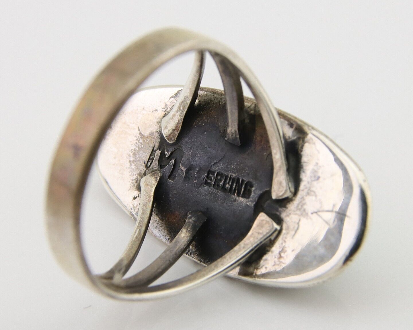 Navajo Ring 925 Silver Nevada Blue Turquoise Signed MC C.80's