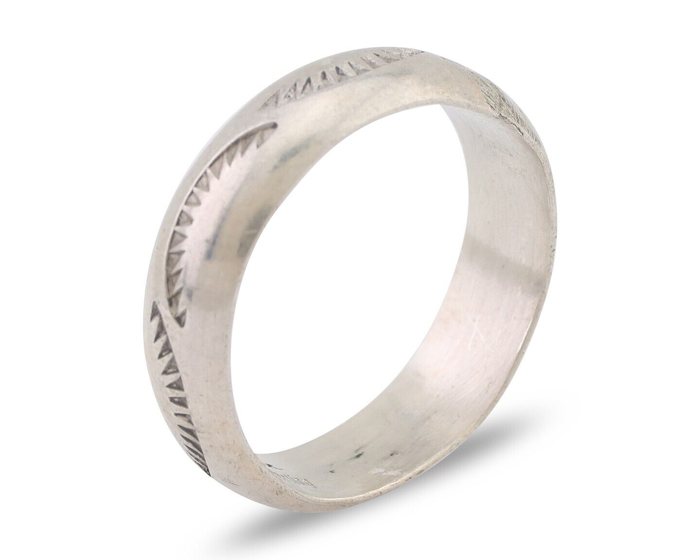 Navajo Hand Stamped Band 925 Silver 6.0 mm Signed Larry Chavez Size 10 C.80's