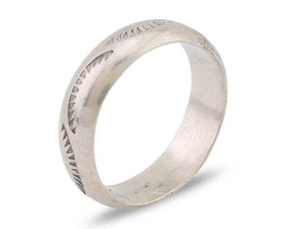Navajo Hand Stamped Band 925 Silver 6.0 mm Signed Larry Chavez Size 10 C.80's
