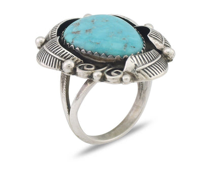 Navajo Ring 925 Silver Natural Blue Turquoise Native American Artist C.80's