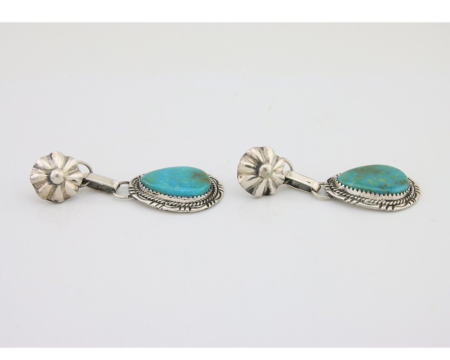 Navajo Dangle Earrings 925 Silver Natural Turquoise Artist Signed Mike Begay C80