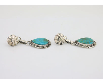 Navajo Dangle Earrings 925 Silver Natural Turquoise Artist Signed Mike Begay C80