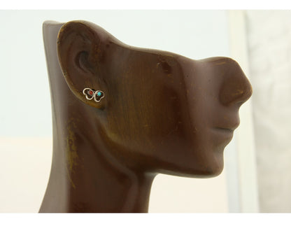 Navajo Heart Earrings 925 Silver Natural Gemstone Native American Artist C.80's