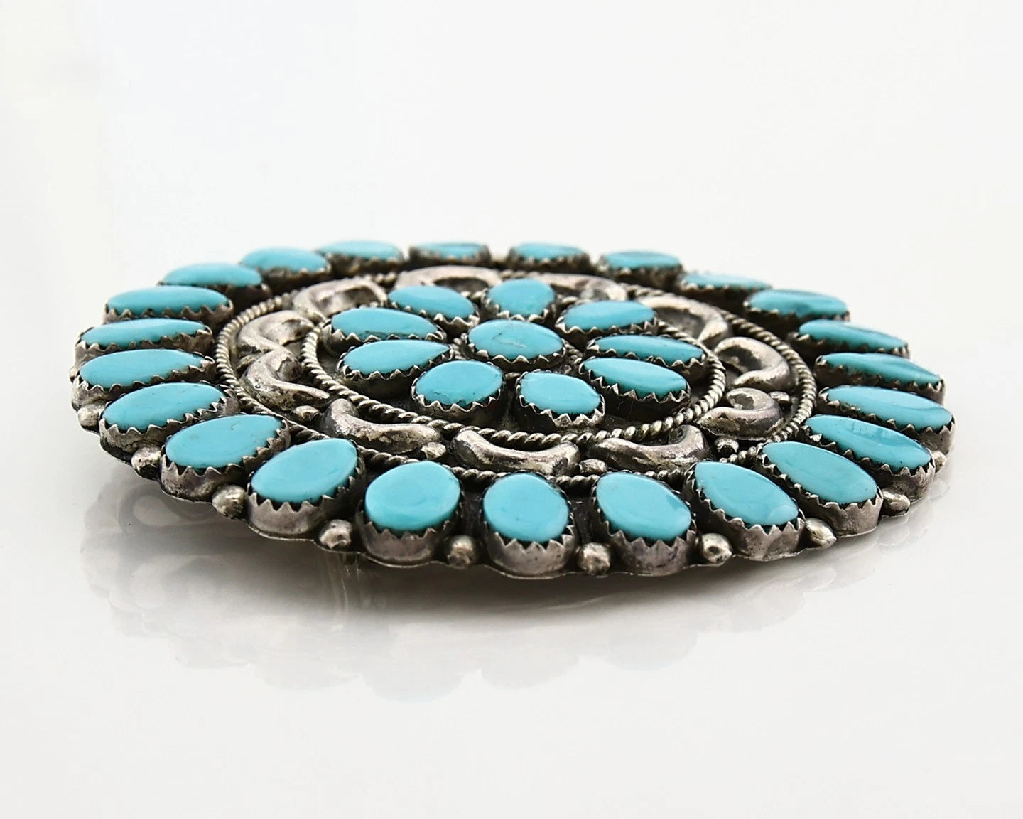 Navajo Concho Pin Pendant Natural Blue Turquoise Vintage Handmade Signed VMB