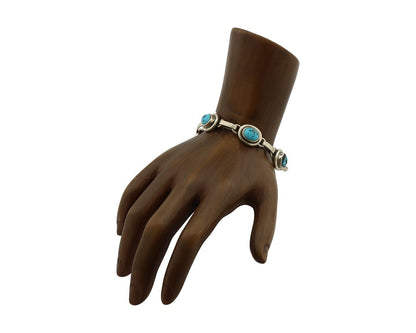 Navajo Link Bracelet 925 Silver Sleeping Beauty Turquoise Native American C80s