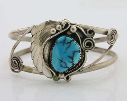 Navajo Bracelet 925 Silver Blue Turquoise Native American Artist C.80's