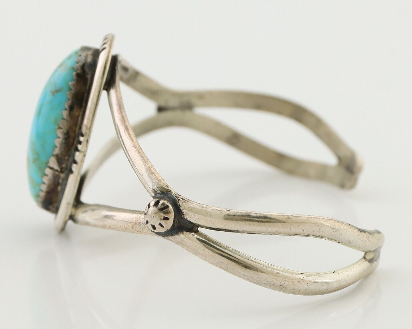 Navajo Bracelet 925 Silver Kingman Turquoise Artist Signed IJC C.80's