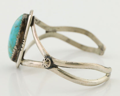 Navajo Bracelet 925 Silver Kingman Turquoise Artist Signed IJC C.80's