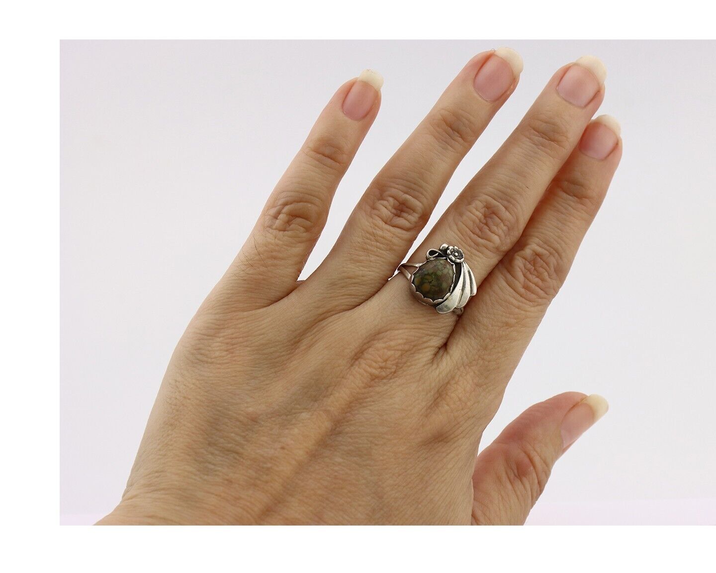 Navajo Ring 925 Silver Damele Turquoise Native American Artist C.80's