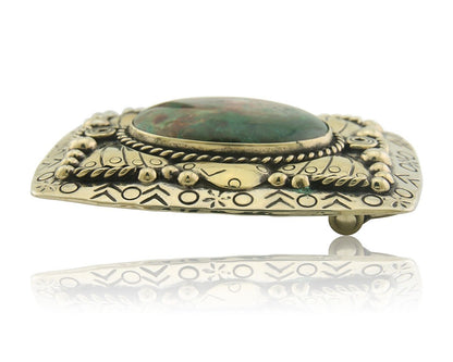 Navajo Belt Buckle .999 Nickel Agate Native Artist Handmade 2.5 x 3.0 in C.80s