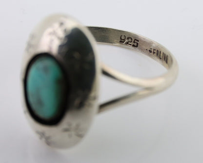 Navajo Ring 925 Silver Kingman Turquoise Native American Artist C.80's