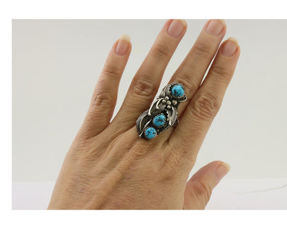 Navajo Ring 925 Silver Sleeping Beauty Turquoise Native American Artist C.80's