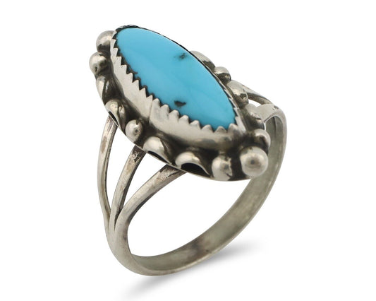 Navajo Ring .925 Silver Sleeping Beauty Turquoise Signed SkyStone Creations C80s