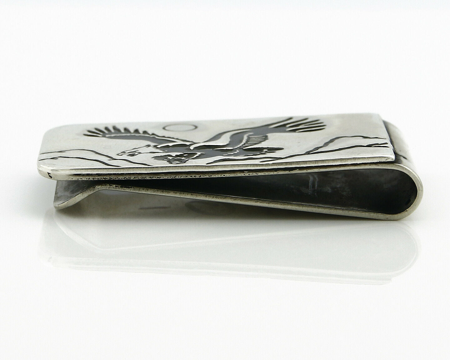 Navajo Money Clip .925 Silver & Nickle Hand Stamped Artist Native C.80-90's
