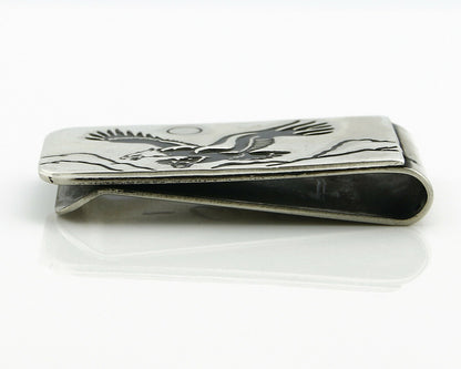 Navajo Money Clip .925 Silver & Nickle Hand Stamped Artist Native C.80-90's