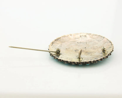 Navajo Handmade Pin Sterling Silver Turquoise Vintage Artist Signed LMB