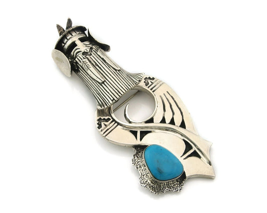 Navajo Pin Pendant Sterling Silver Turquoise Vintage Signed CF