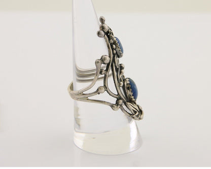 Navajo Ring 925 Silver Natural Denim Lapis Artist Signed Prairie Fire C.80's