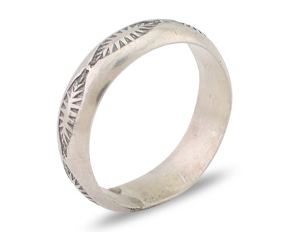 Navajo Hand Stamped Band 925 Silver 6.0 mm Signed Larry Chavez Size 10.5 C.80's