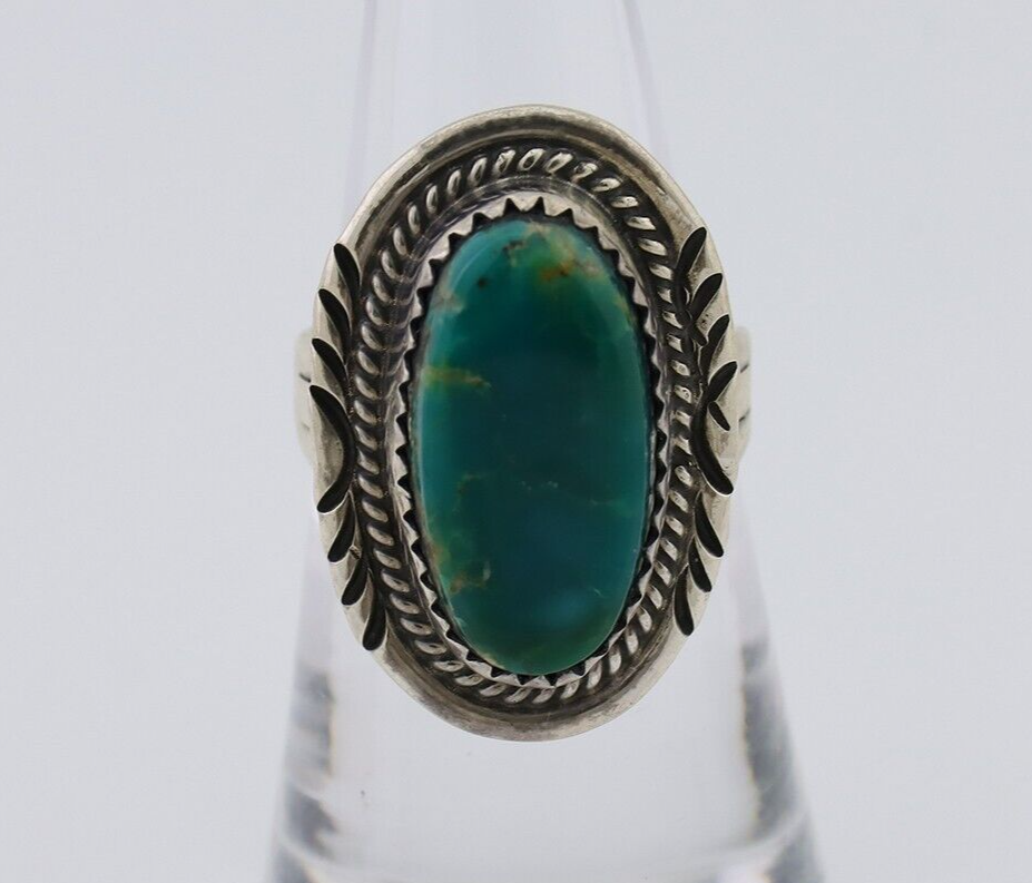 Navajo Hand Stamped Ring 925 Silver Natural Turquoise Native Artist C.80's