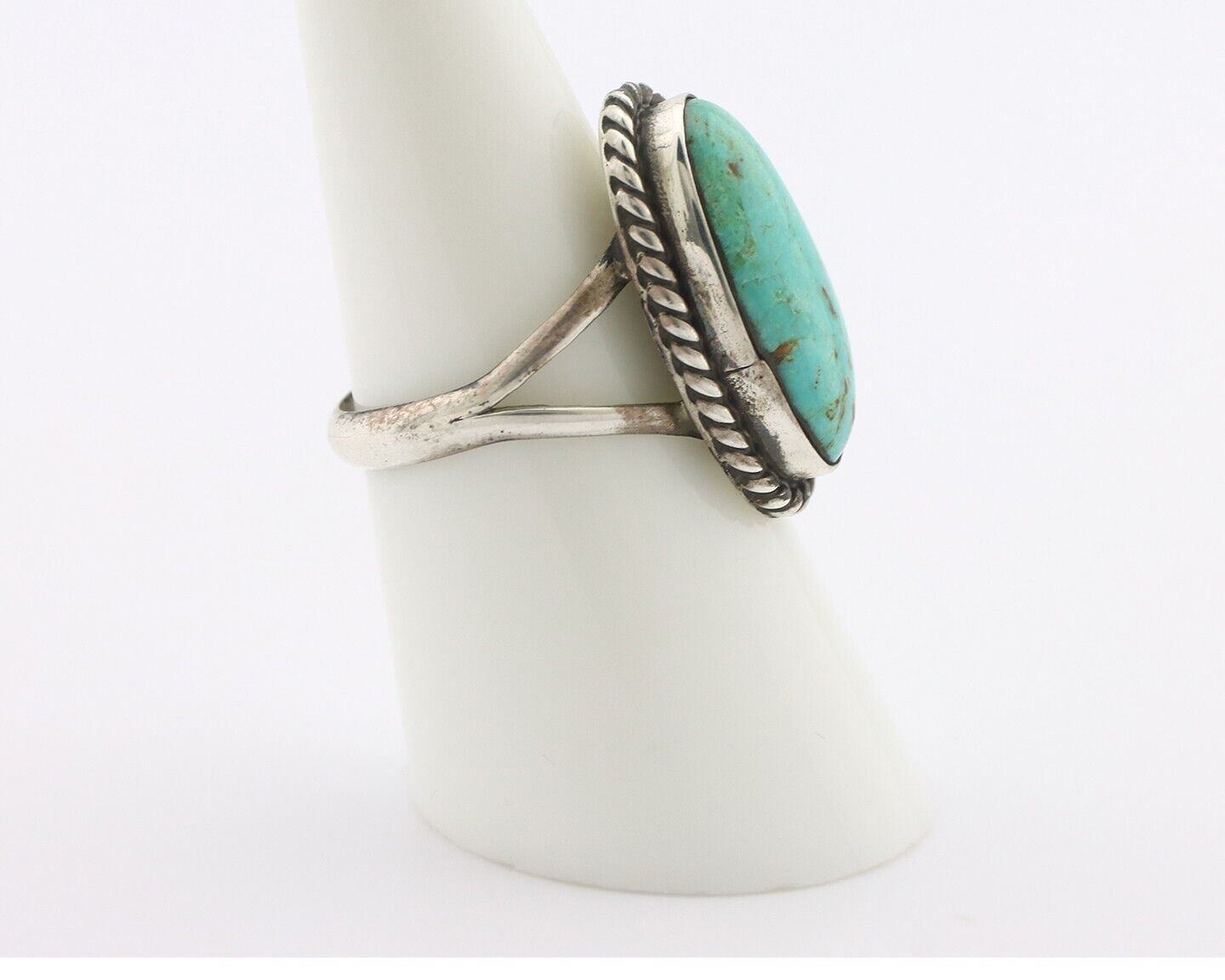 Navajo Ring 925 Silver Natural Kingman Turquoise Signed M Montoya C.80's
