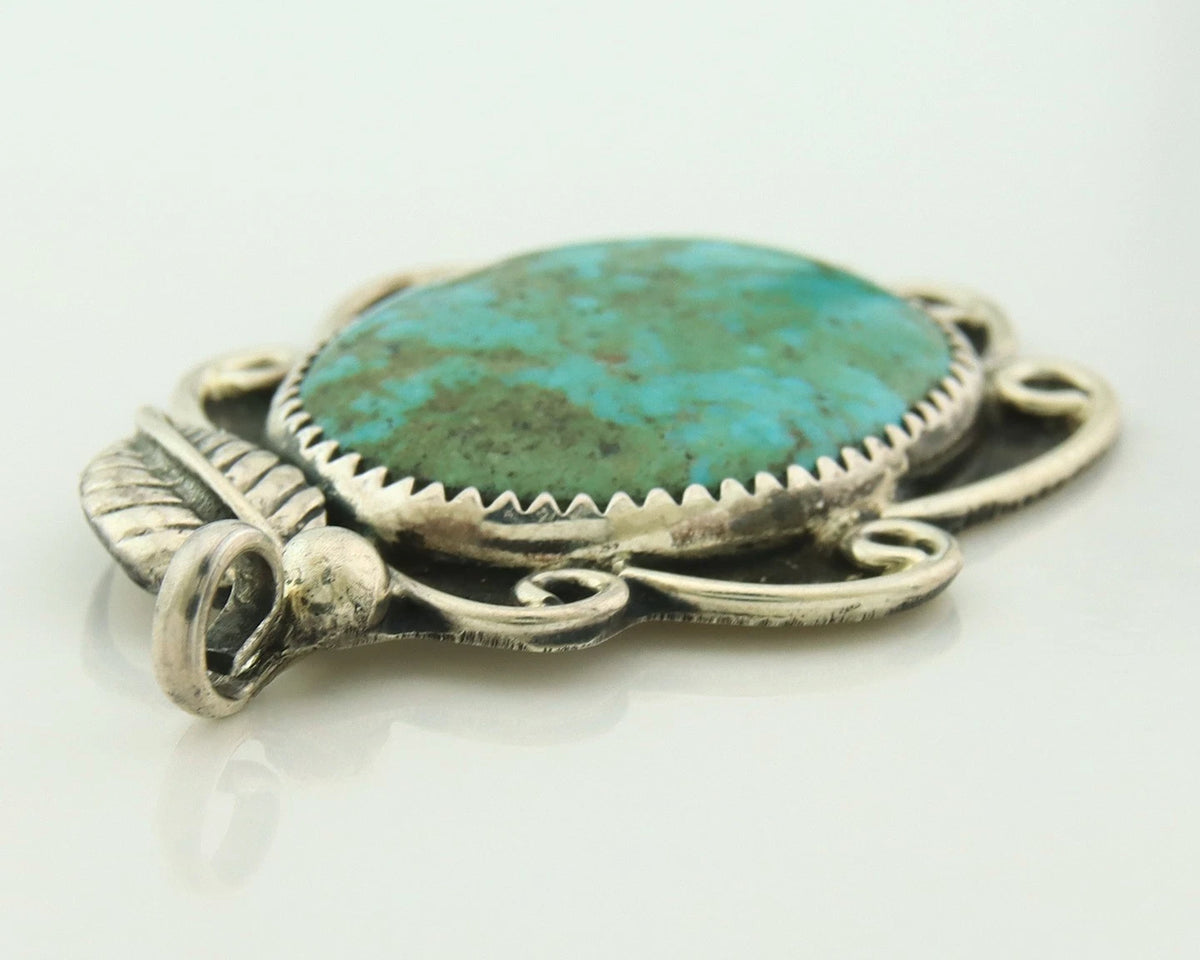 Navajo Pendant 925 Sterling Silver Natural Turquoise Vintage Artist Signed JR