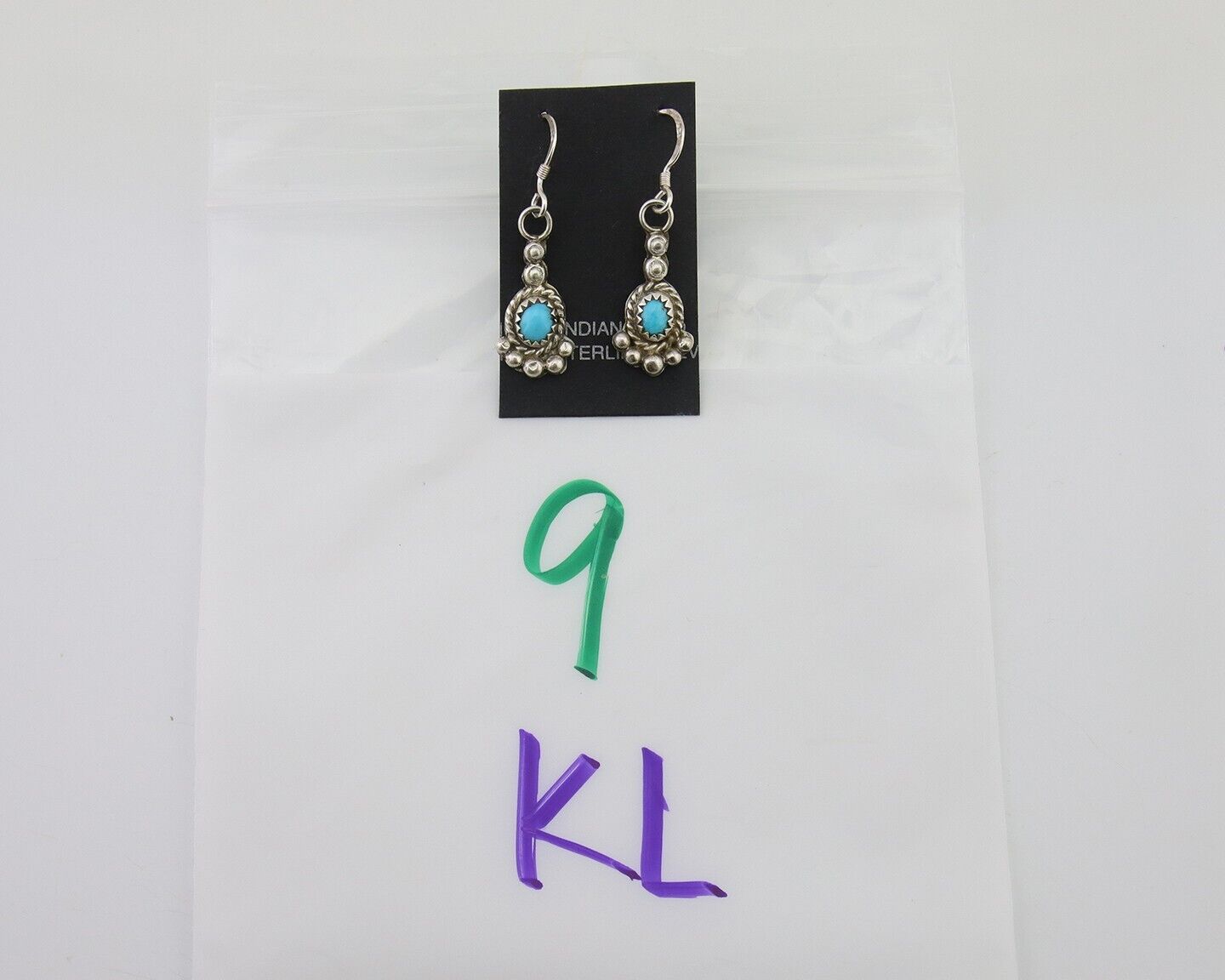 Navajo Earrings 925 Silver Blue Turquoise Artist Signed DB C.80's