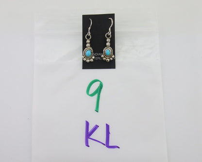 Navajo Earrings 925 Silver Blue Turquoise Artist Signed DB C.80's