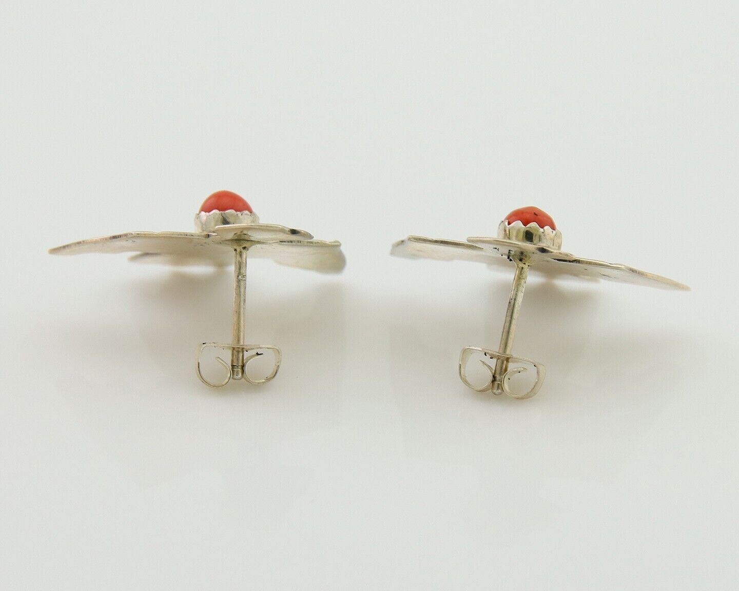 Navajo Thunderbird Earrings 925 Silver Natural Red Coral Native Artist C.80's