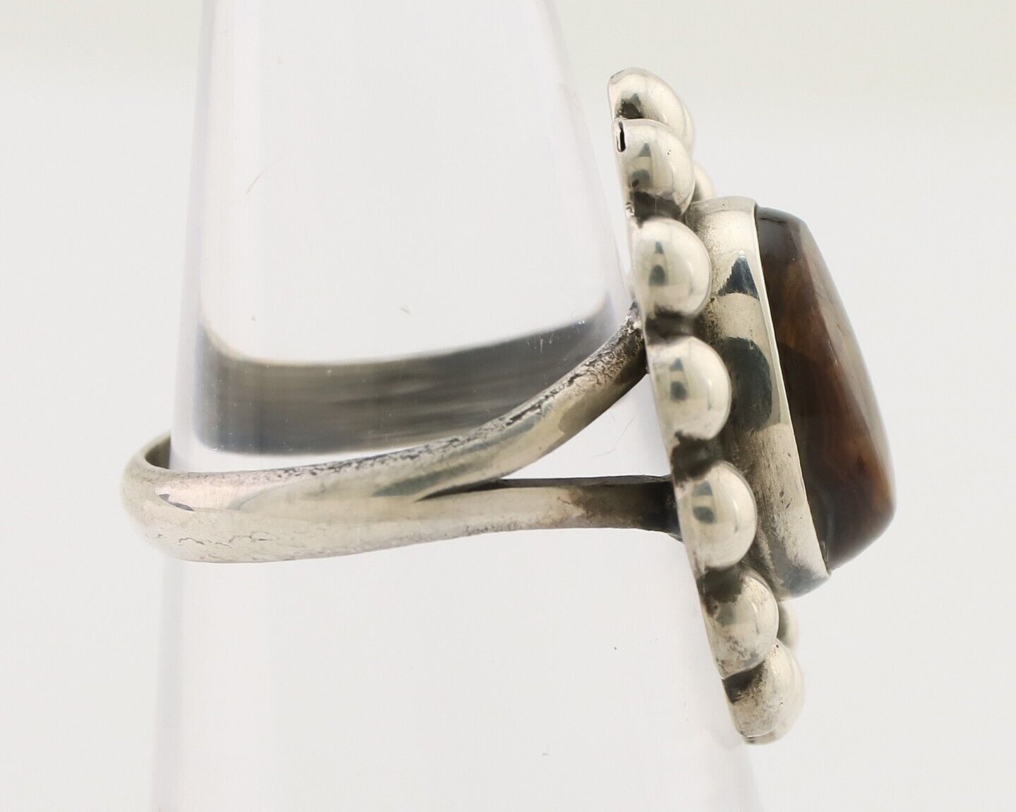 Navajo Handmade Ring 925 Silver Natural Fire Opal Native Artist Size 6.25 C.80's