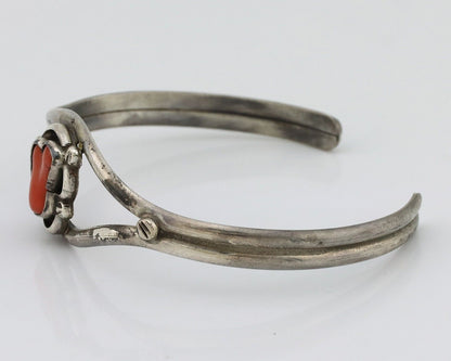 Navajo Bracelet 925 Silver Natural Red Coral Native American Artist C.80's