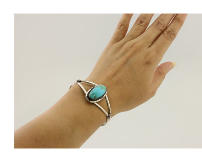 Navajo Bracelet 925 Silver Kingman Turquoise Artist Signed IJC C.80's