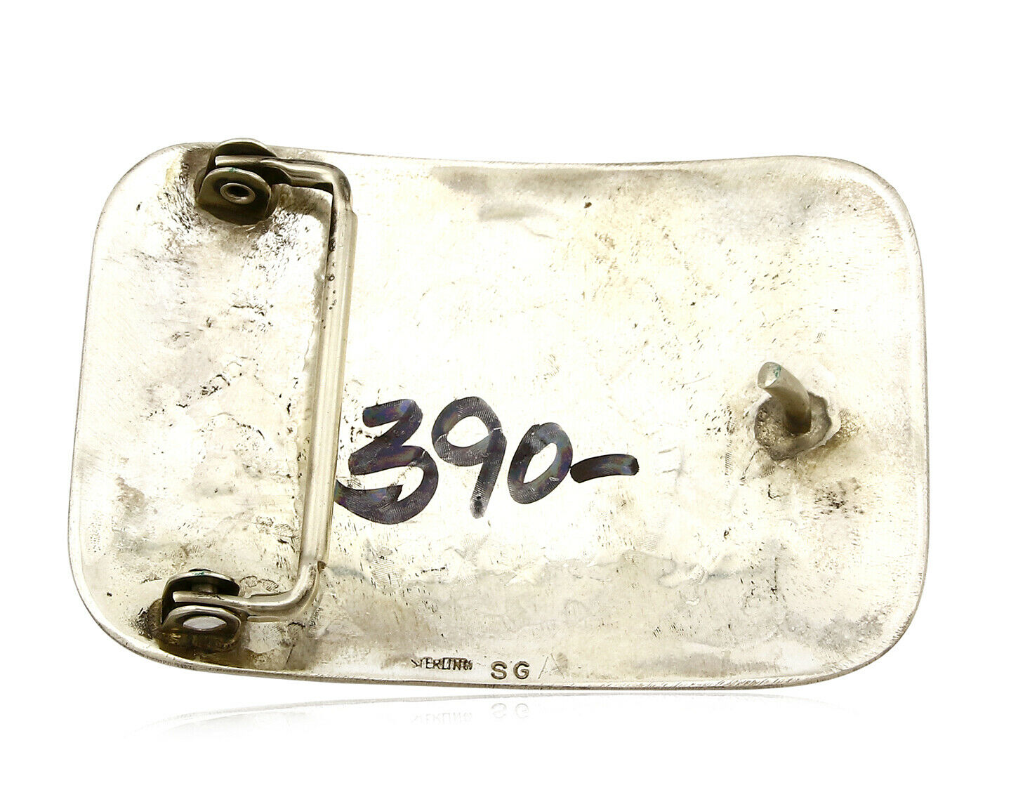 Navajo Belt Buckle .925 SOLID Sterling Silver Handmade Overlay Artist SG C.80's