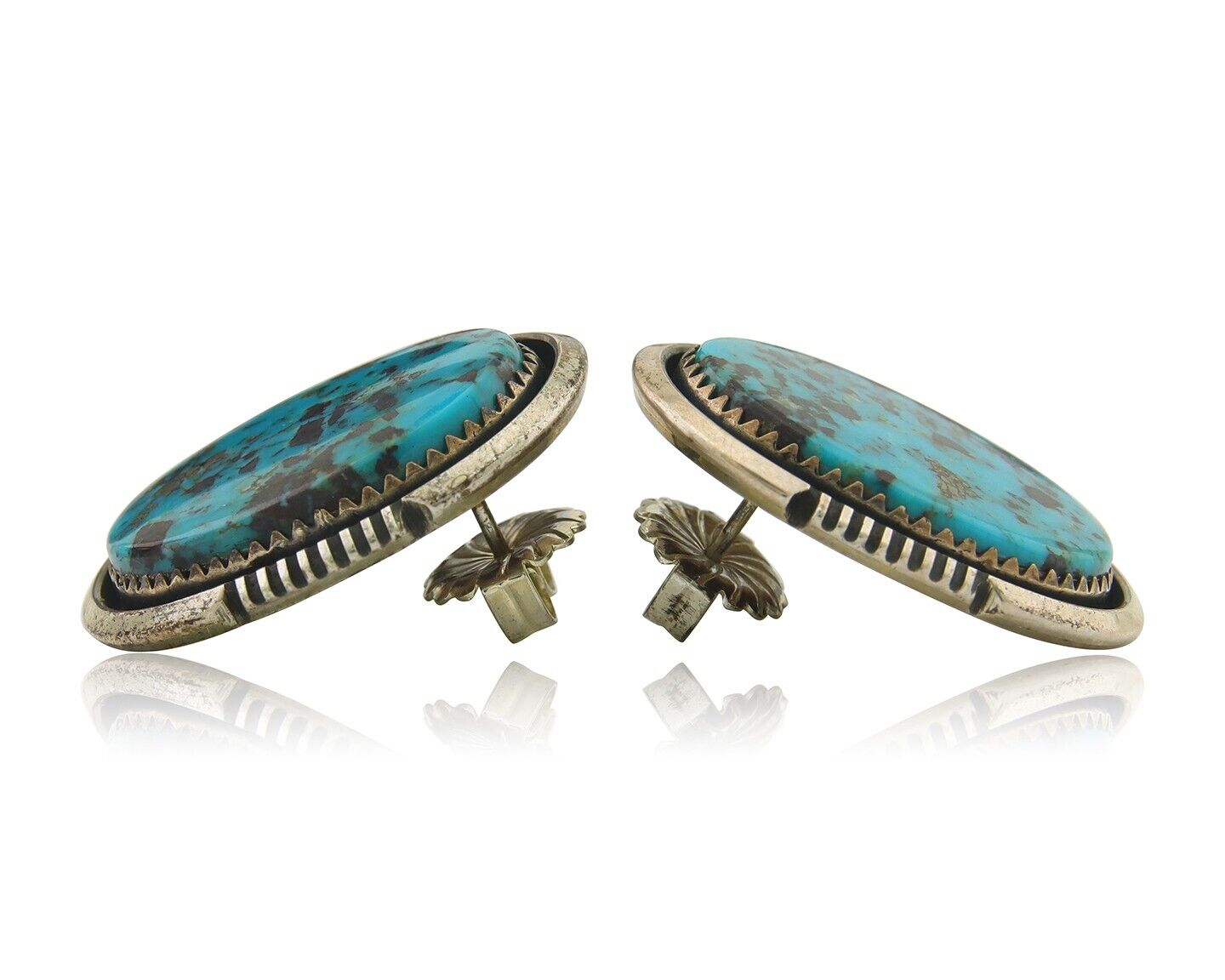 Navajo Earrings 925 Silver Turquoise Artist Signed William Denetdale C.80's