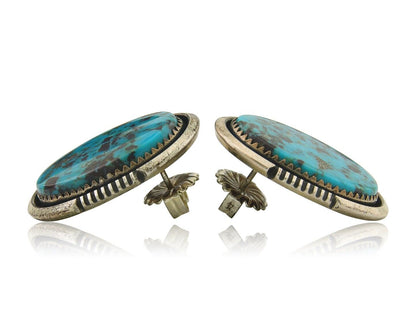 Navajo Earrings 925 Silver Turquoise Artist Signed William Denetdale C.80's