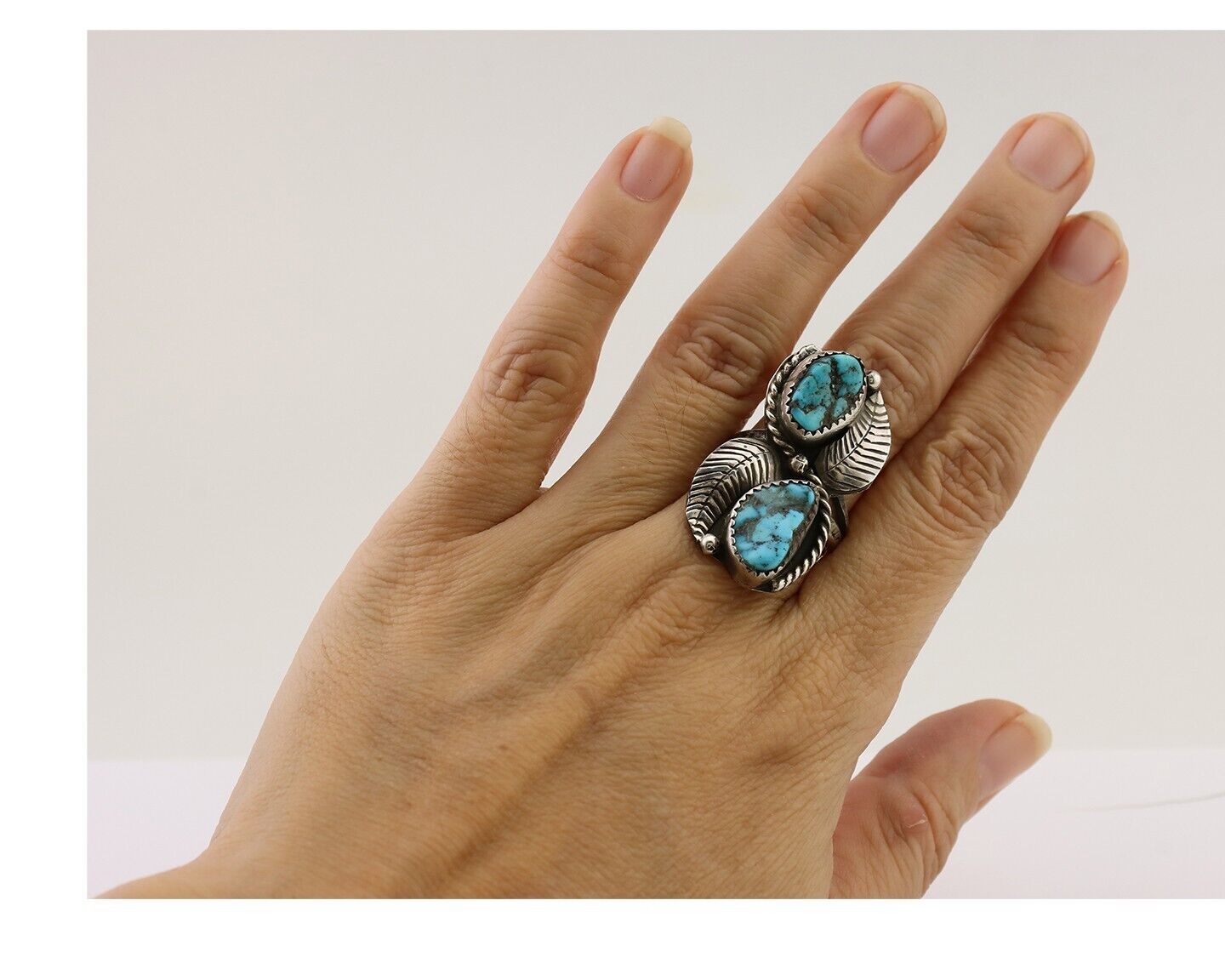 Navajo Handmade Ring 925 Silver Natural Tuquoise Native American Artist C.80's