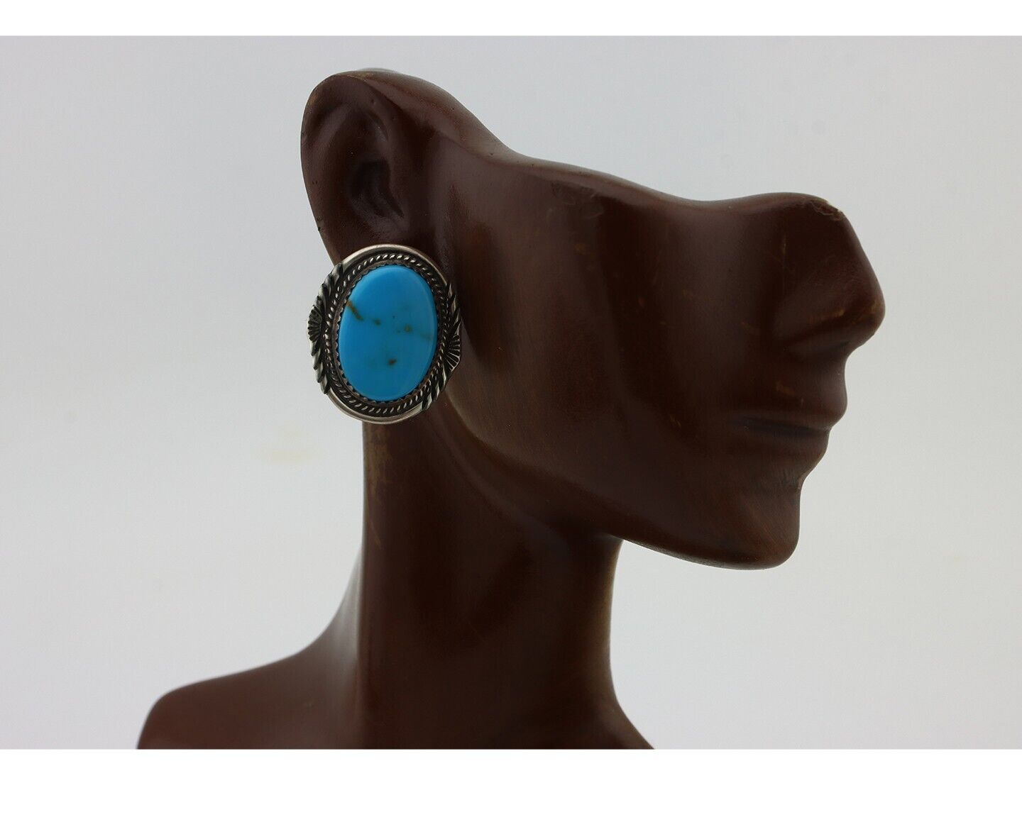 Navajo Hand Stamped Earrings 925 Silver Natural Turquoise Signed M Begay C.80s