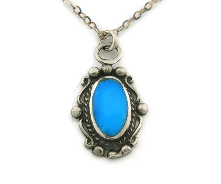 Navajo Necklace Sterling Silver Natural Blue Turquoise Handmade Vintage