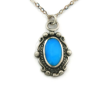 Navajo Necklace Sterling Silver Natural Blue Turquoise Handmade Vintage