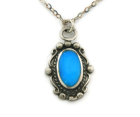 Navajo Necklace Sterling Silver Natural Blue Turquoise Handmade Vintage