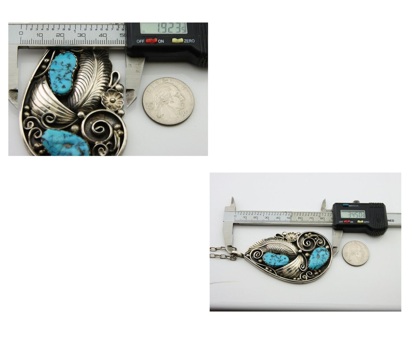 Navajo Necklace 925 Silver Natural Turquoise Artist Signed PM C.80's