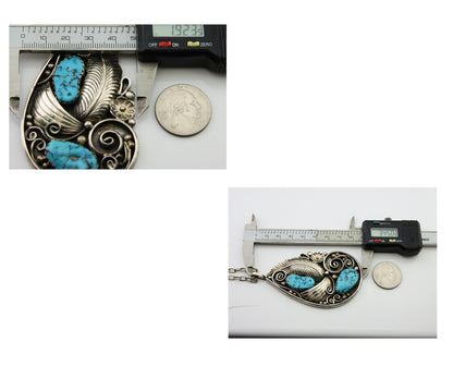 Navajo Necklace 925 Silver Natural Turquoise Artist Signed PM C.80's