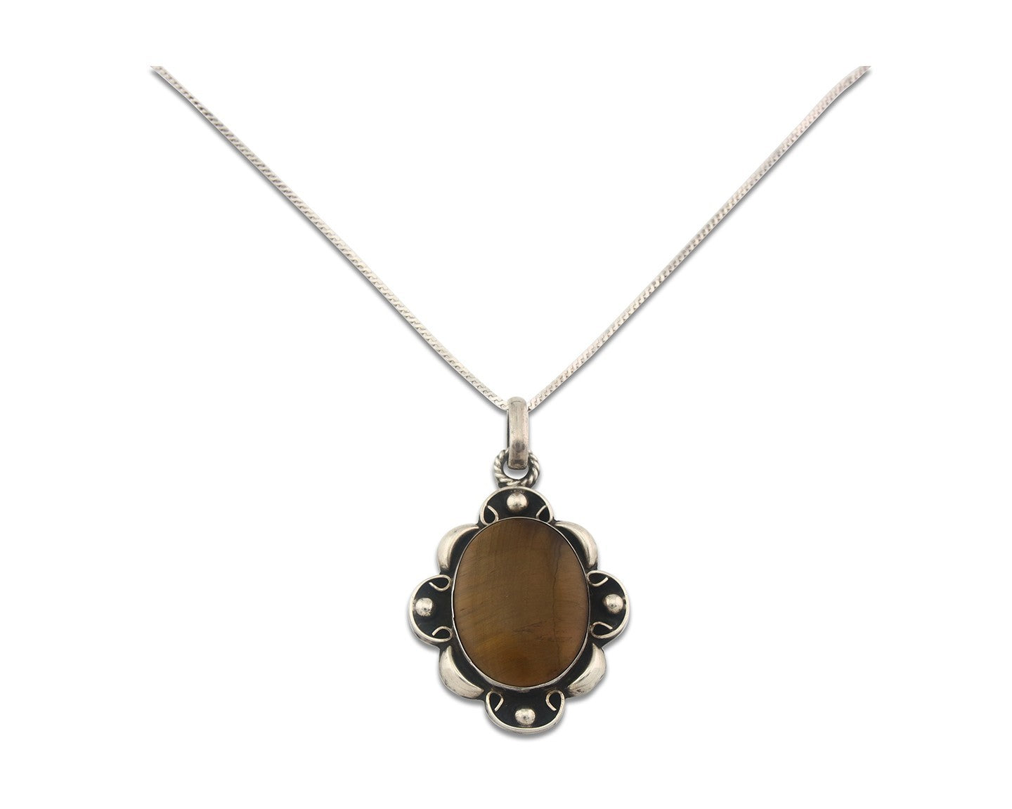 Navajo Sterling Silver Necklace Authentic Tiger Eye Sapphire Vintage Handmade